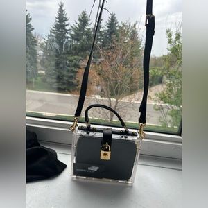 Dolce & Gabbana Plexiglass Encased Black Leather Clutch/Crossbody
